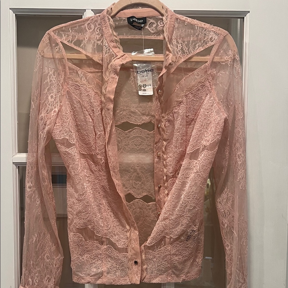 Bebe Women's Blush Lace Blouse